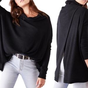 NWT Large Free People | Black Oversized Juicy Waffle Knit Sweater